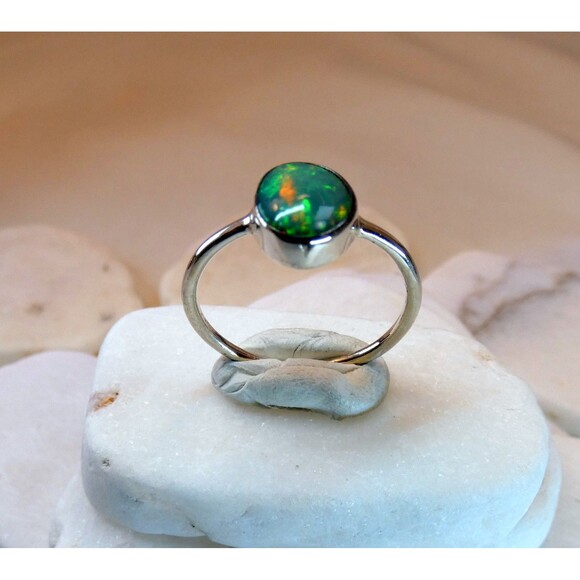 Natural Australian Opal Ring Sterling Silver Size 7 Green Opal 3 Ct - Picture 5 of 7